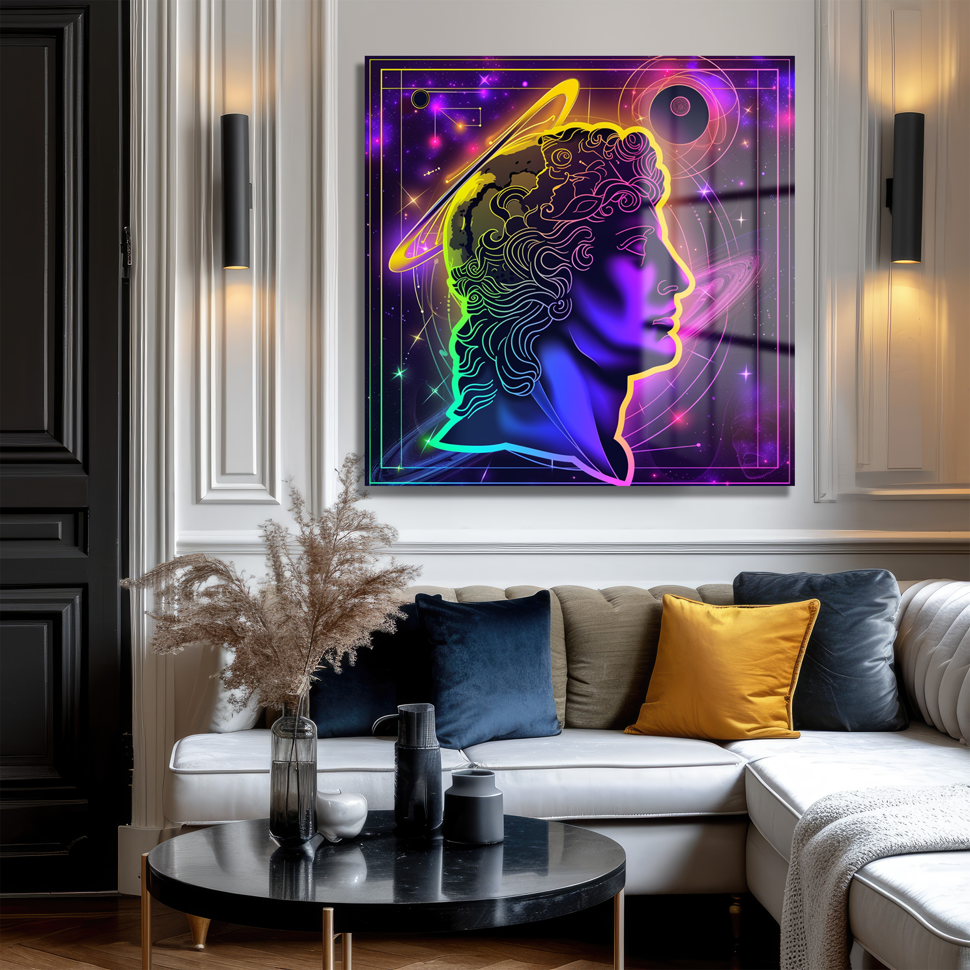 Kozmik David Neon Sanat Modern Cam Tablo Duvar Dekoru Kozmik David Neon Sanat Modern Cam Tablo - Görsel 3
