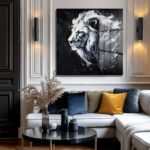 Aslan Yüzü Soyut Siyah Beyaz Modern Cam Tablo Dekoratif Cam Tablo