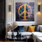 Psychedelic Barış Sembolü Cam Tablo - Eriyen Renklerle Modern Sanat Dekoratif Cam Tablo