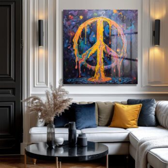 Psychedelic Barış Sembolü Cam Tablo - Eriyen Renklerle Modern Sanat - Glazella Psychedelic Barış Sembolü Cam Tablo - Eriyen Renklerle Modern Sanat - Glazella