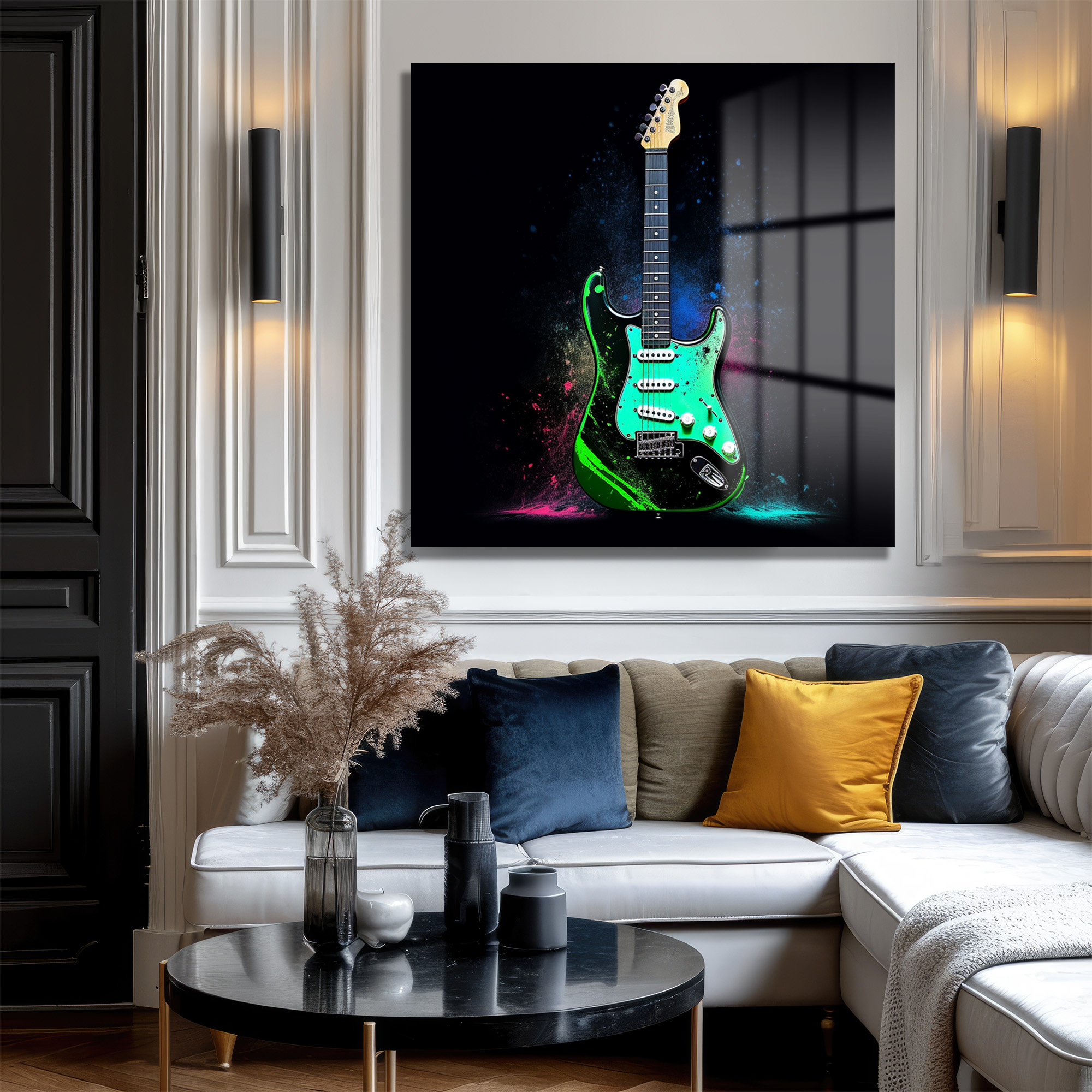 Elektro Gitar Sanat Cam Tablo - Rock Ruhunu Yansıt Duvar Dekoru Elektro Gitar Sanat Cam Tablo - Rock Ruhunu Yansıt - Görsel 3