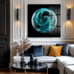 Enerjik Teal Küre Cam Tablo - Modern Soyut Sanat Duvar Dekoru Enerjik Teal Küre Cam Tablo - Modern Soyut Sanat Dekoratif Cam Tablo