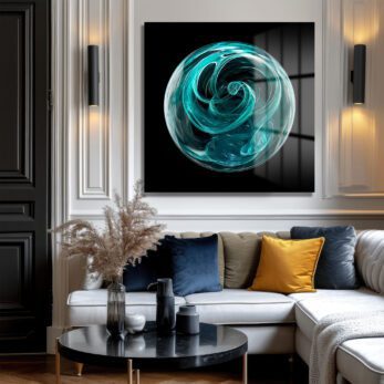 Enerjik Teal Küre Cam Tablo - Modern Soyut Sanat - Glazella Enerjik Teal Küre Cam Tablo - Modern Soyut Sanat - Glazella