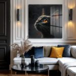 Gizemli Turuncu Gözler: Siyah Kedi Modern Dekoratif Cam Tablo Duvar Dekoru Gizemli Turuncu Gözler: Siyah Kedi Modern Dekoratif Cam Tablo Dekoratif Cam Tablo