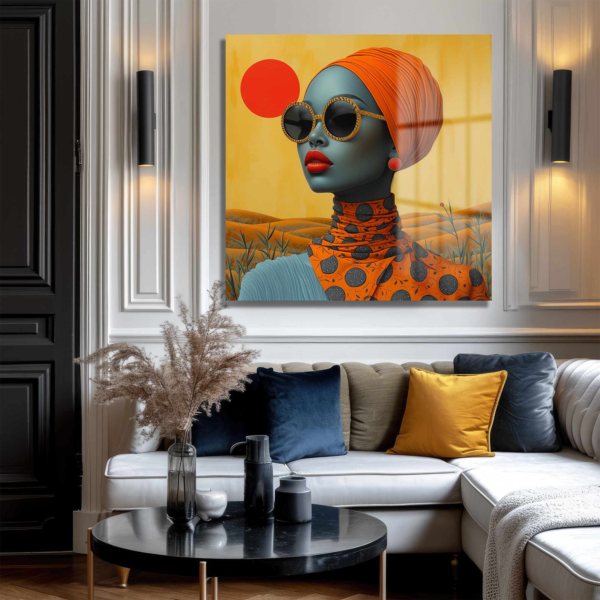 Gizemli Bakışlar: Afro Chic Modern Sanat Cam Tablo Duvar Dekoru Gizemli Bakışlar: Afro Chic Modern Sanat Cam Tablo - Görsel 3
