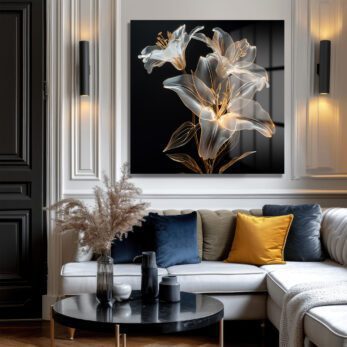 Işıltılı Zambaklar Modern Sanat Cam Tablo - Glazella Işıltılı Zambaklar Modern Sanat Cam Tablo - Glazella