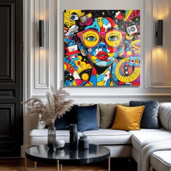 Canlı Renklerle Pop Art Kadın Portresi Temperli Cam Tablo - Glazella Canlı Renklerle Pop Art Kadın Portresi Temperli Cam Tablo - Glazella