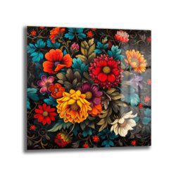 Renk Şöleni Floral Desenli Dekoratif Cam Tablo - Glazella