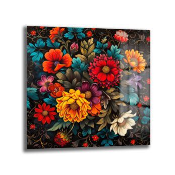 Renk Şöleni Floral Desenli Dekoratif Cam Tablo - Glazella