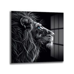 Mavi Gözlü Aslan Cam Tablo - Güç ve Asaletin Sembolü - Glazella