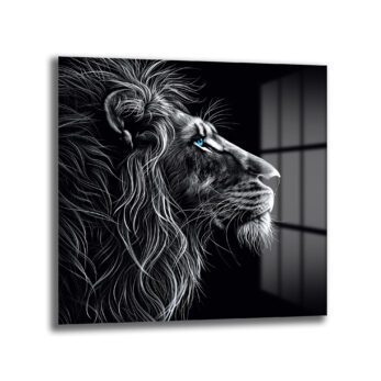 Mavi Gözlü Aslan Cam Tablo - Güç ve Asaletin Sembolü - Glazella