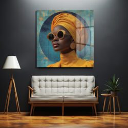 Şık Altın Turbanlı Kadın Sanat Cam Tablo Dekoratif Cam Tablo