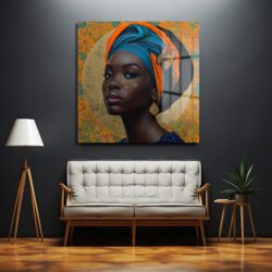 Vibrant Afrika Kadını Portresi Cam Tablo Duvar Dekoru Vibrant Afrika Kadını Portresi Cam Tablo Dekoratif Cam Tablo