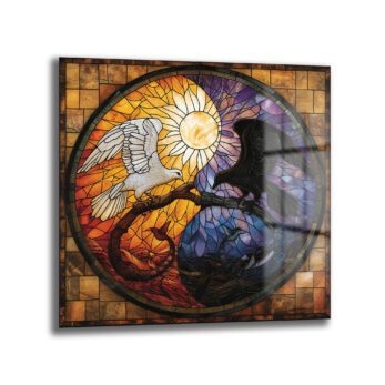 Yin Yang Stained Glass Cam Tablo: Denge ve Uyumun Sanatsal Dansı - Glazella