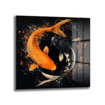 Koi Balığı Yin-Yang Sanatsal Sıçramalar Cam Tablo - Glazella
