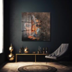 Sanatsal Dokunuşlarla Gizemli Kadın Portresi Cam Tablo Duvar Dekoru Sanatsal Dokunuşlarla Gizemli Kadın Portresi Cam Tablo Dekoratif Cam Tablo