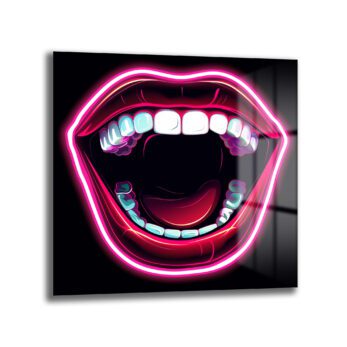 Neon Dudaklar Pop Art Cam Tablo - Enerjik Duvar Sanatı - Glazella