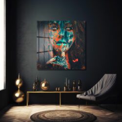 Gizemli Glitch Sanatı Kadın Portresi Cam Tablo Duvar Dekoru Gizemli Glitch Sanatı Kadın Portresi Cam Tablo Dekoratif Cam Tablo