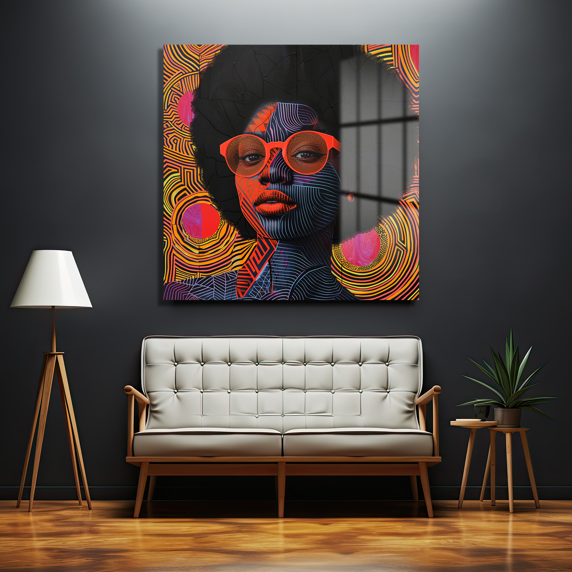 Vibrant Afro Stil Kadın Portresi Modern Cam Tablo - Glazella Vibrant Afro Stil Kadın Portresi Modern Cam Tablo - Glazella