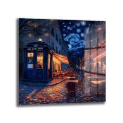 Yıldızlı Gece Paris Sokağı ve Gizemli TARDIS Cam Tablo - Glazella