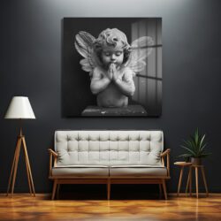 Huzurlu Cherub Cam Tablo - Manevi Dokunuşla Ev Dekorasyonu Duvar Dekoru Huzurlu Cherub Cam Tablo - Manevi Dokunuşla Ev Dekorasyonu Dekoratif Cam Tablo