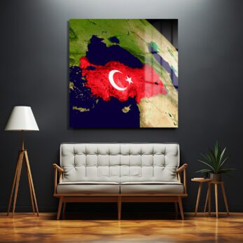 Türkiye Haritası ve Bayrağı Temalı Premium Cam Tablo - Glazella