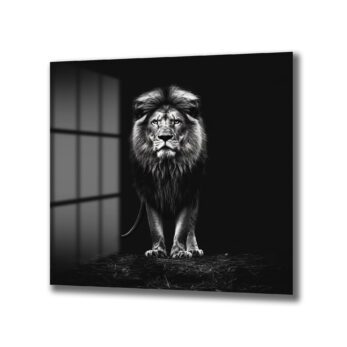 Görkemli Aslan Siyah Beyaz Cam Tablo - Glazella Görkemli Aslan Siyah Beyaz Cam Tablo - Glazella