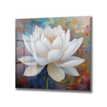 Zarif Beyaz Lotus Çiçeği Modern Sanat Cam Tablo - Glazella Zarif Beyaz Lotus Çiçeği Modern Sanat Cam Tablo - Glazella