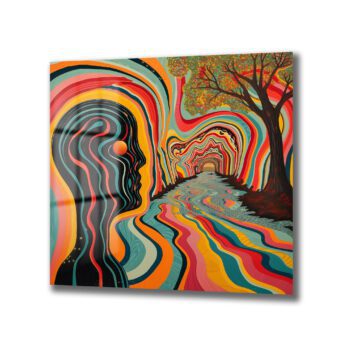Ruhsal Yolculuk: Psychedelic Renklerle Zihin Labirenti Cam Tablo - Glazella