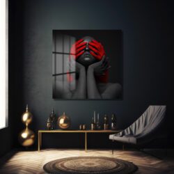 Kırmızı Ellerle Gizemli Bakış Cam Tablo - Modern Sanat Eseri Duvar Dekoru Kırmızı Ellerle Gizemli Bakış Cam Tablo - Modern Sanat Eseri Dekoratif Cam Tablo