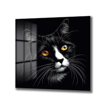 Gizemli Bakışlar: Siyah Kedi Cam Tablo - Glazella Gizemli Bakışlar: Siyah Kedi Cam Tablo - Glazella