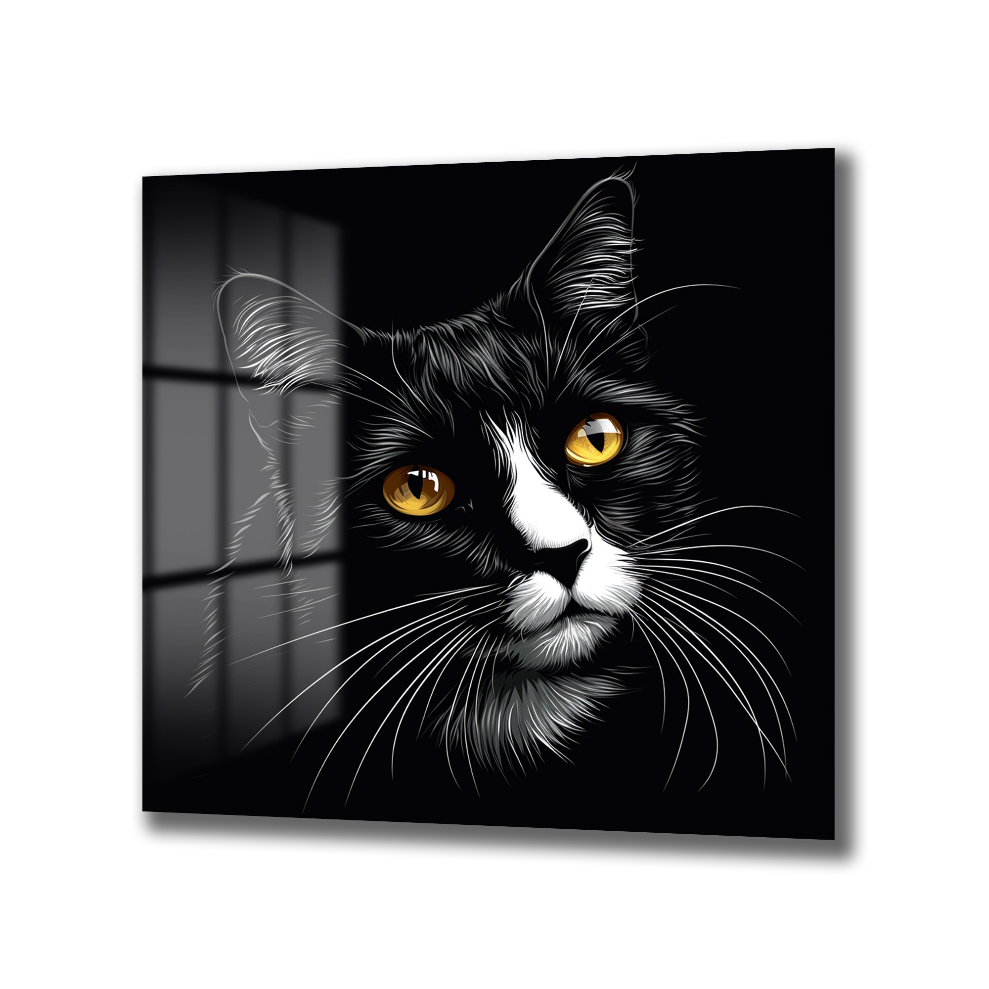 Gizemli Bakışlar: Siyah Kedi Cam Tablo - Glazella Gizemli Bakışlar: Siyah Kedi Cam Tablo - Glazella