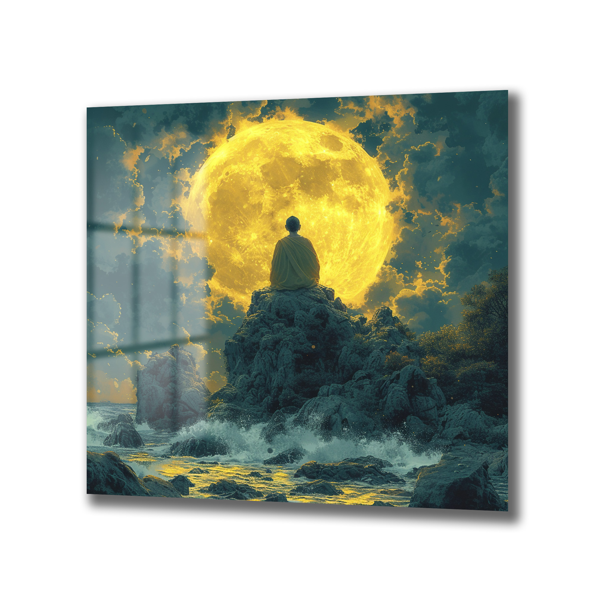 Ay Işığında Meditasyon: Dingin Ruhlar İçin Cam Tablo Duvar Dekoru Ay Işığında Meditasyon: Dingin Ruhlar İçin Cam Tablo - Görsel 4