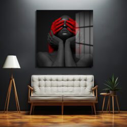 Kırmızı Ellerle Gizemli Bakış Cam Tablo - Modern Sanat Eseri Duvar Dekoru Kırmızı Ellerle Gizemli Bakış Cam Tablo - Modern Sanat Eseri Dekoratif Cam Tablo
