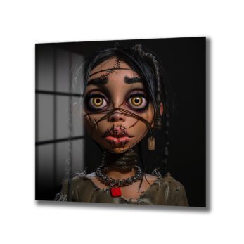 Gizemli Voodoo Bebek Cam Tablo: Büyüleyici Gözlerle Sanatsal Derinlik - Glazella Gizemli Voodoo Bebek Cam Tablo: Büyüleyici Gözlerle Sanatsal Derinlik - Glazella