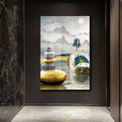 Zen Dengesi ve Altın Geyikler Modern Manzara Cam Tablo Duvar Dekoru Zen Dengesi ve Altın Geyikler Modern Manzara Cam Tablo Dekoratif Cam Tablo