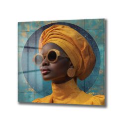 Şık Altın Turbanlı Kadın Sanat Cam Tablo Dekoratif Cam Tablo