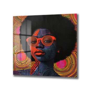 Vibrant Afro Stil Kadın Portresi Modern Cam Tablo - Glazella Vibrant Afro Stil Kadın Portresi Modern Cam Tablo - Glazella