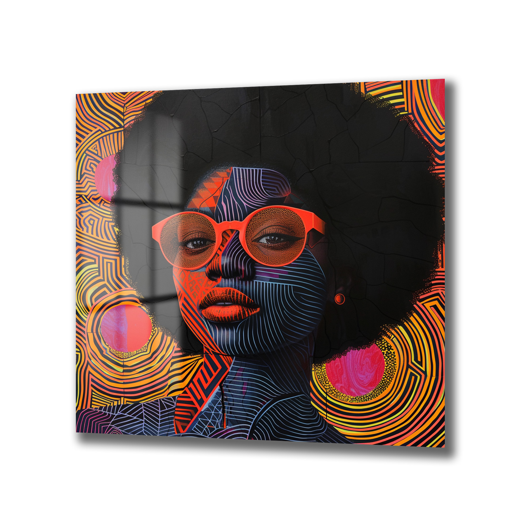 Vibrant Afro Stil Kadın Portresi Modern Cam Tablo - Glazella Vibrant Afro Stil Kadın Portresi Modern Cam Tablo - Glazella