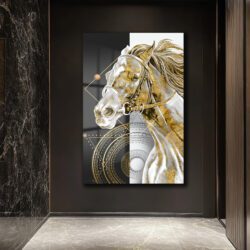 Asil At Gold Detaylı Modern Cam Tablo Duvar Dekoru Asil At Gold Detaylı Modern Cam Tablo Dekoratif Cam Tablo