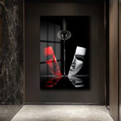 Denge ve İrade: Kırmızı Beyaz Maskeler Cam Tablo Duvar Dekoru Denge ve İrade: Kırmızı Beyaz Maskeler Cam Tablo Dekoratif Cam Tablo