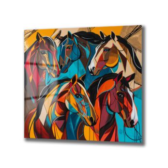 Dinamik Atlar Soyut Sanat Cam Tablo - Glazella