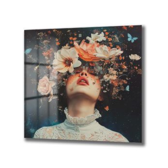 Ethereal Çiçeklerin Dansı: Gizemli Kadın Cam Tablo - Glazella Ethereal Çiçeklerin Dansı: Gizemli Kadın Cam Tablo - Glazella