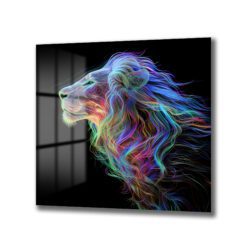 Majestik Neon Aslan Dijital Sanat Cam Tablo Duvar Dekoru Majestik Neon Aslan Dijital Sanat Cam Tablo Dekoratif Cam Tablo