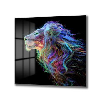 Majestik Neon Aslan Dijital Sanat Cam Tablo - Glazella