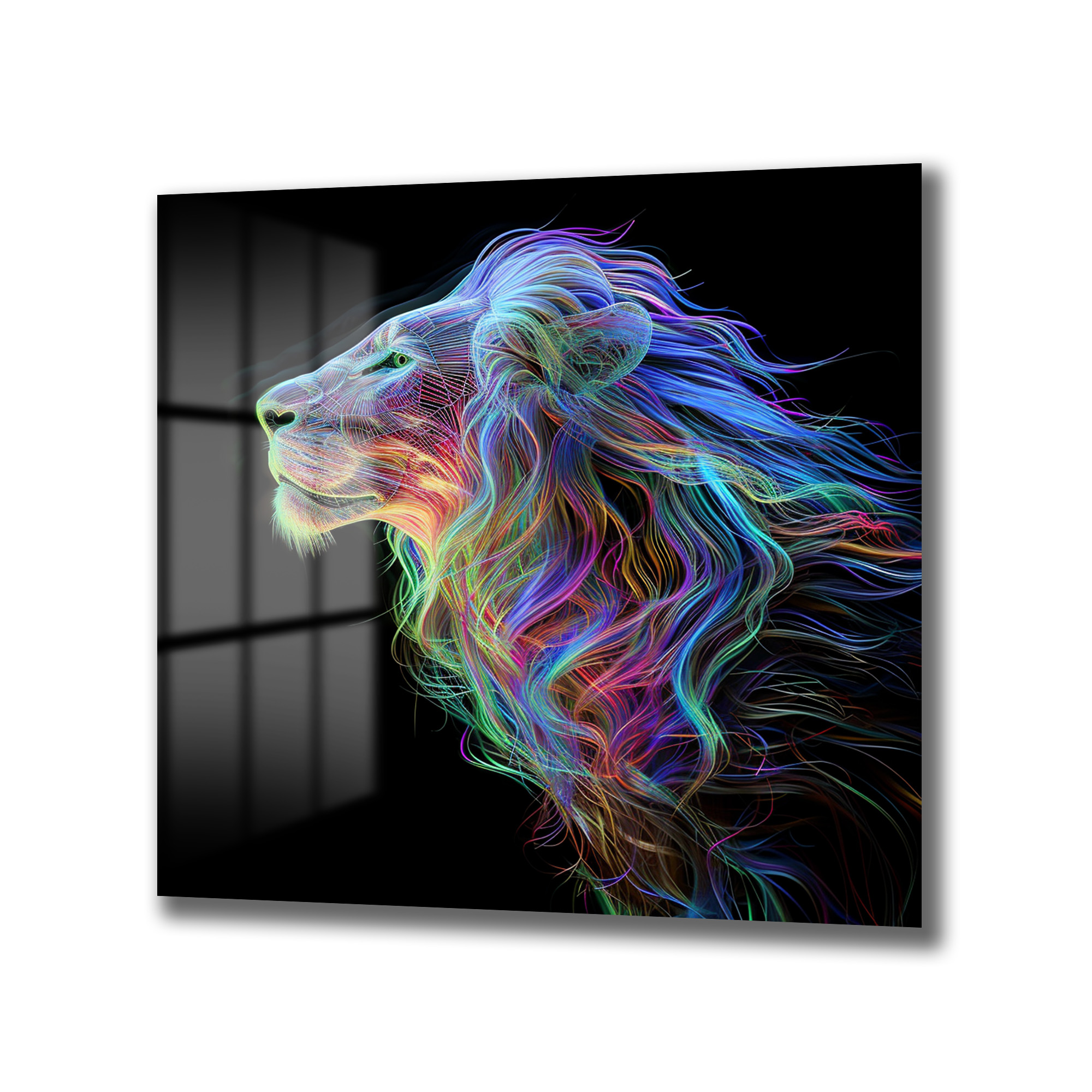 Majestik Neon Aslan Dijital Sanat Cam Tablo Duvar Dekoru Majestik Neon Aslan Dijital Sanat Cam Tablo - Görsel 4