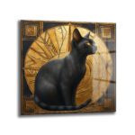 Art Deco'nun Asaleti: Altın ve Kara Kedi Temalı Temperli Cam Tablo - Glazella