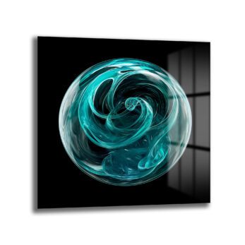 Enerjik Teal Küre Cam Tablo - Modern Soyut Sanat - Glazella