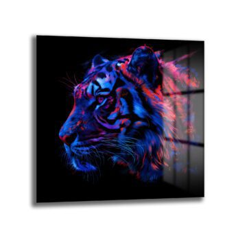 Neon Kaplan Portresi: Enerjik ve Modern Sanat Cam Tablo - Glazella