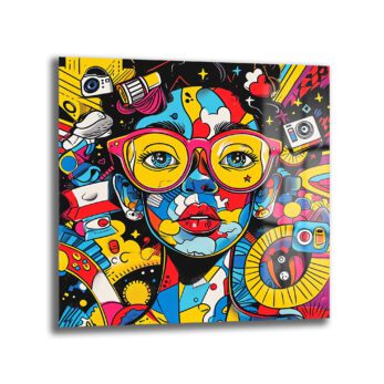 Canlı Renklerle Pop Art Kadın Portresi Temperli Cam Tablo - Glazella